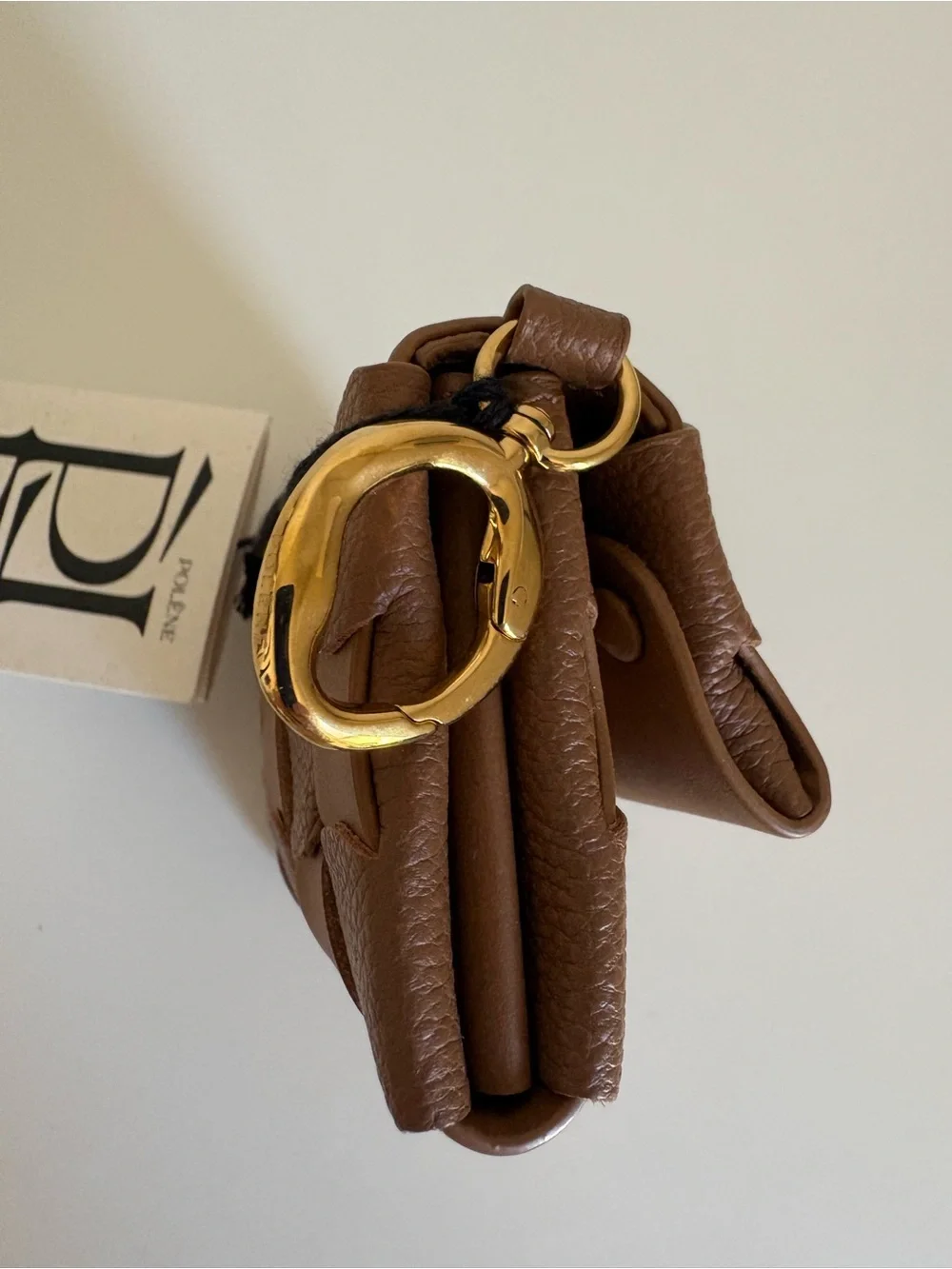 Polène Brown Woven Leather Key & Card Holder with Gold Ring